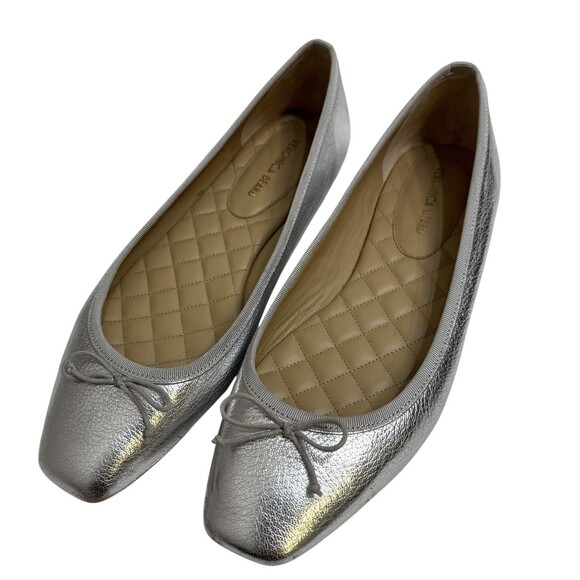 Veronica Beard Shoes Womens Size 7.5M Silver Ballet Flats Quilted Square Toe Bow - Picture 1 of 5